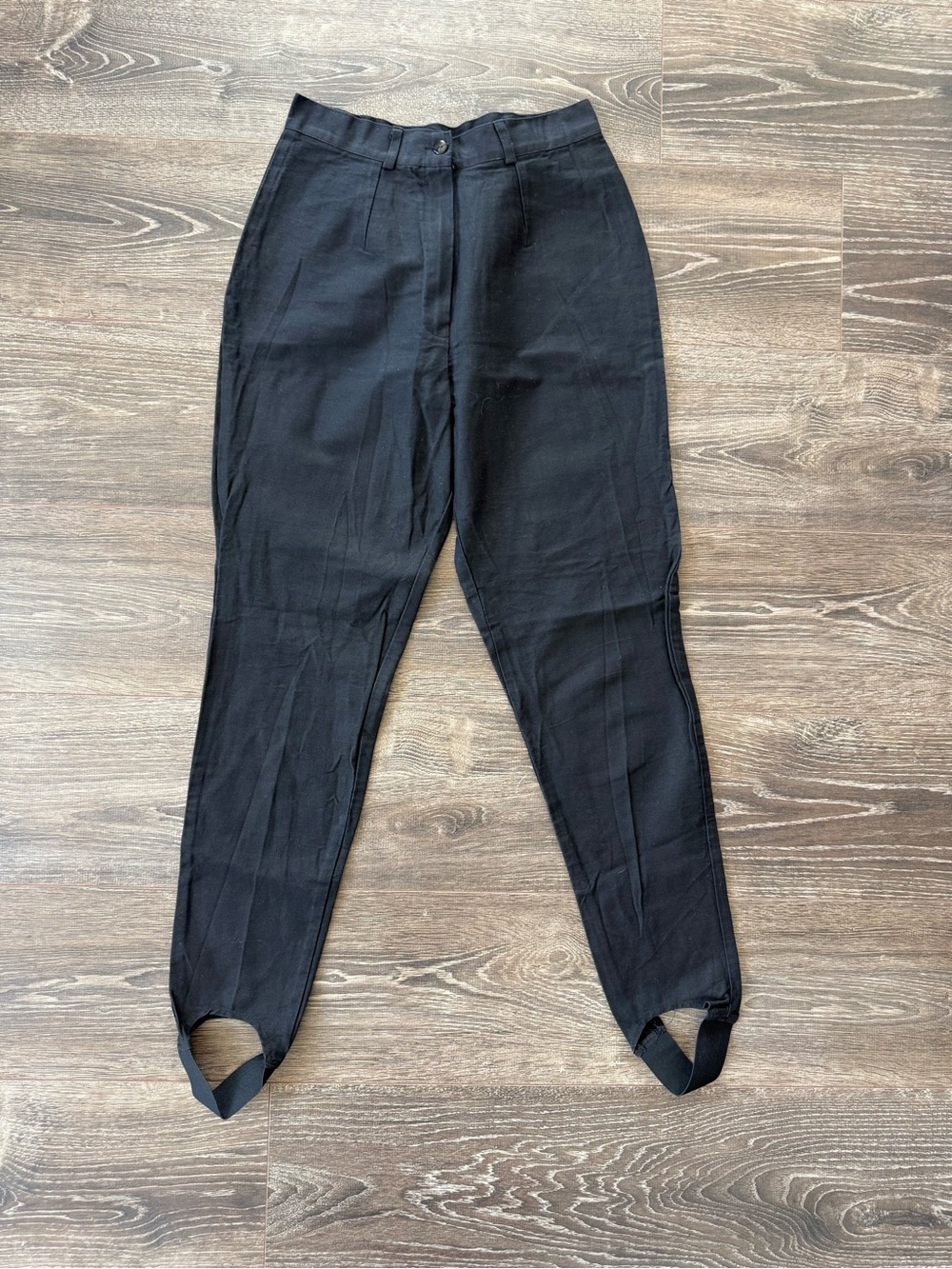 Vintage High-Waist Black Stirrup Trousers for Women